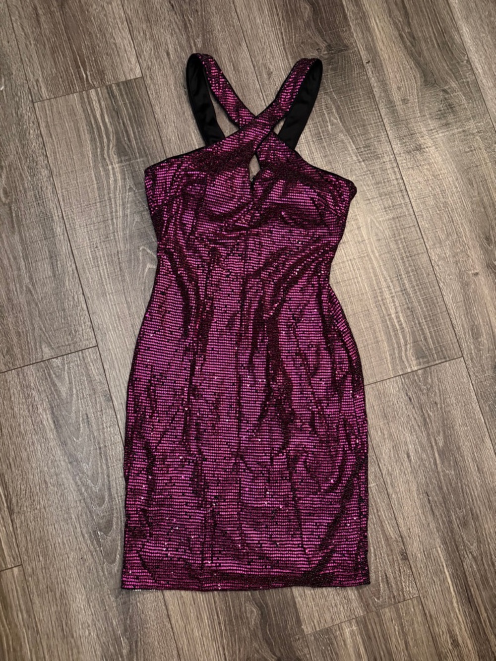Guess Metallic Fuchsia Crossback Mini Dress - Picture 1 of 5